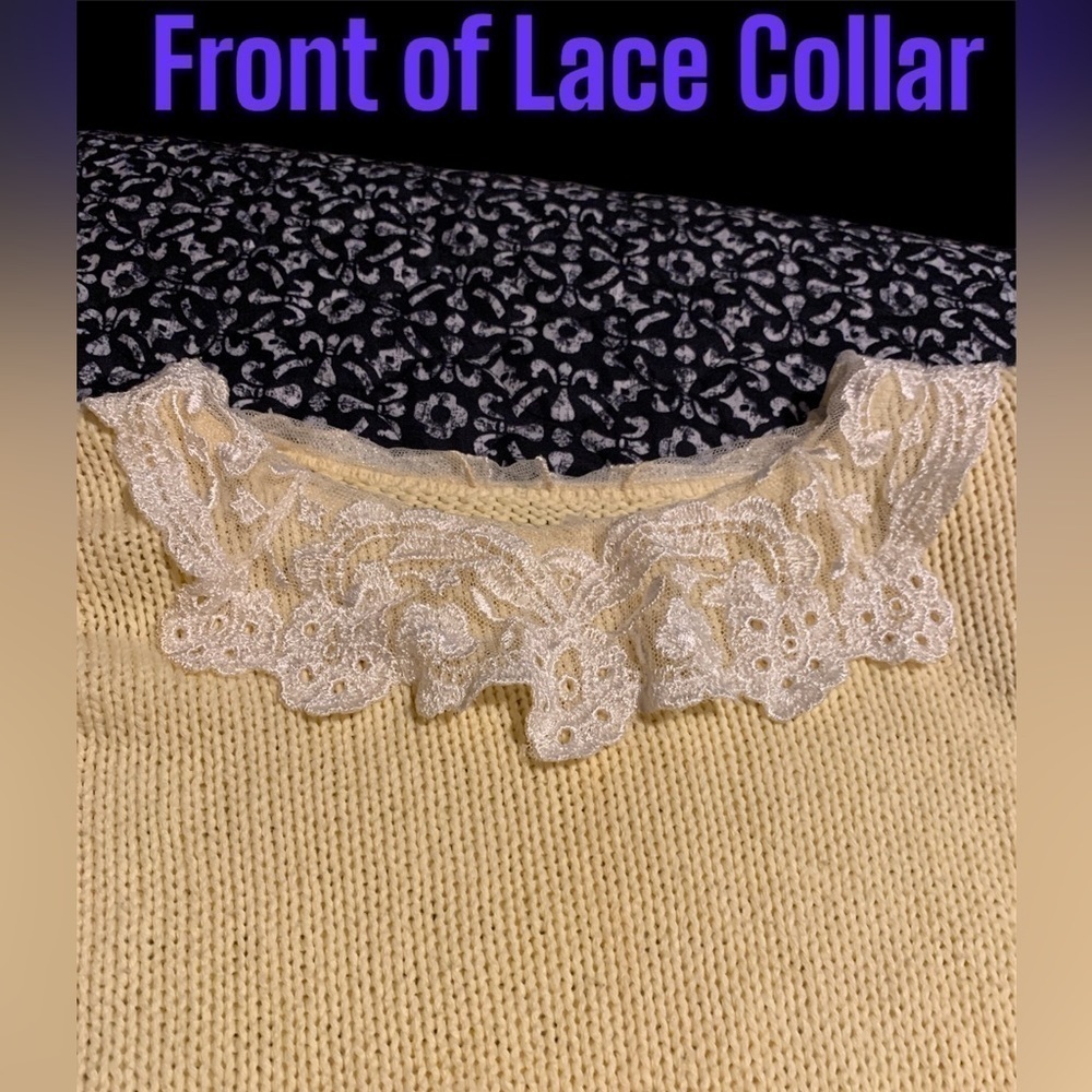 EUC Vintage 80s oversized Large Cotton Sweater with shoulder pads Lace Collar - Picture 3 of 5